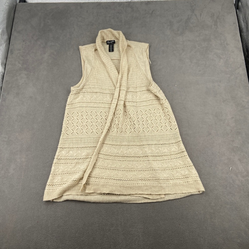Wrangler Retro Sz XL Cream Beige Pointelle Cable Knit Open Front Vest LWK374T